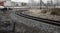 Railway in the industrial zone.empty rails with a semaphore, in