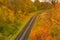 Railway leaving in the autumn forest.