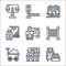 railway line icons. linear set. quality vector line set such as travel luggage, cafe, trolley, timetable, map pointer, train