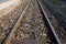 Railway line track. in train station. vintage transportation. way to travel