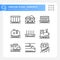 Railway logistics pixel perfect linear icons set