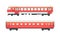 Railway Passenger Suburban Vehicles Set, Side View of Locomotive and Wagon Railroad Transport Flat Vector Illustration
