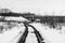 Railway. The picture monochrome. It`s spring. Photo showing the path of the railway somewhere in Russia.
