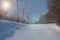 Railway power lines supports and wires, winter