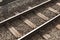 Railway or railroad block track structure, Train railway iron, closeup, Technology concept