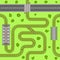 Railway seamless pattern, rail or railroad top view on the green grass. Train transportation track made of steel and