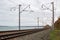 The railway section on the background of the Amur Bay seascape