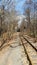 Railway with semaphores in forest park - Kharkiv, Ukraine