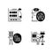 Railway services black linear icons set