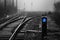 Railway signal with blue light