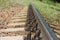 railway, sleepers and rails close-up with a perspective into the distance