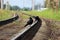 railway, sleepers and rails close-up with a perspective into the distance