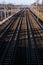 Railway station from above. Reconstructed modern railway infrastructure. The way forward railway for train. Empty