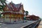 Railway station ancient platform with Thai traditional art building and popular travel location in Thailand