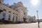 Railway station in Rybinsk. View of the station square and the beautiful architecture of the station building