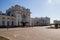 Railway station in Rybinsk. View of the station square and the beautiful architecture of the station building