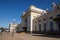 Railway station in Rybinsk. View of the station square and the beautiful architecture of the station building