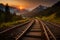 railway and sunrise in the mountains.