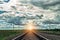 Railway at sunset with dramatic sky. Railroad track.