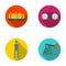 A railway tank, an oil storage, a drilling tower, an oil pump. Oil industry set collection icons in flat style vector