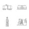 A railway tank, an oil storage, a drilling tower, an oil pump. Oil industry set collection icons in outline style vector