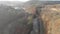 Railway Track and Canal With Reflection, Scenic Autumn Landscape Backward Aerial