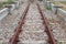 Railway track on gravel with concrete rail ties