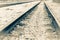 Railway track on gravel for train transportation. monochrome Vintage style