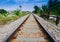 Railway track on gravel for train transportation select focus with shallow depth of field