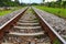 Railway track length on gravel for train transportation: Select focus with shallow depth of field :