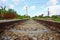 Railway track length on gravel for train transportation: Select focus with shallow depth of field :