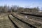 Railway track Railway rails. Arrow and denouement.