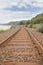 Railway track running along the shore of the Firth of Forth.