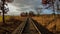 Railway track in south Bohemia region in sunny nice winter morning