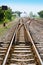 A railway track switch with blue sky