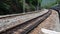 Railway track and a train taking turn on the track