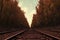 Railway tracks in the autumn forest,  illustration,  Nature background