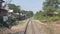 Railway tracks, on both sides of dense green forests