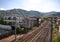 Railway tracks in residential area of Arashiyama.