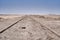 railway tracks to nowhere leading straight to the horizon in the atacama desert