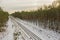 Railway tracks in winter. View from the drone.