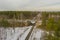 Railway tracks in winter. View from the drone.