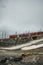 Railway and train in cloudy Gornergrat mountains. Zermatt, Swiss Alps. Adventure in Switzerland.