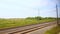 Railway train moving. Speed railroad view. High speed train. Moving train