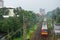 Railway with train after rain in depok indonesia