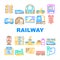 Railway Train Transportation Icons Set Vector