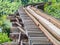 Railway trains track on wooden bridge