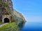 Railway tunnel at edge of land from deepest Lake Baikal