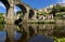 The railway viaduct above the River Nidd, Knaresborough, North Yorkshire during early spring