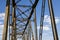 Railway viaduct against the sky and clouds in an unusual wide angle perspective. Day